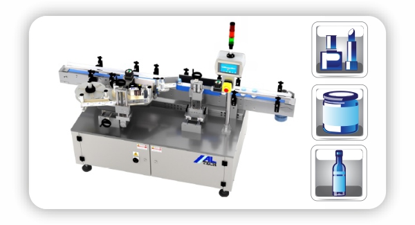 Altech labeling machine for wrap around labels on cylindrical products
